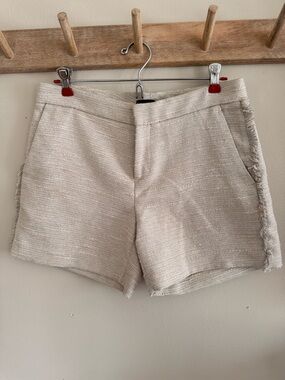 Banana Republic Cream High-Waist Fringe Hem Shorts